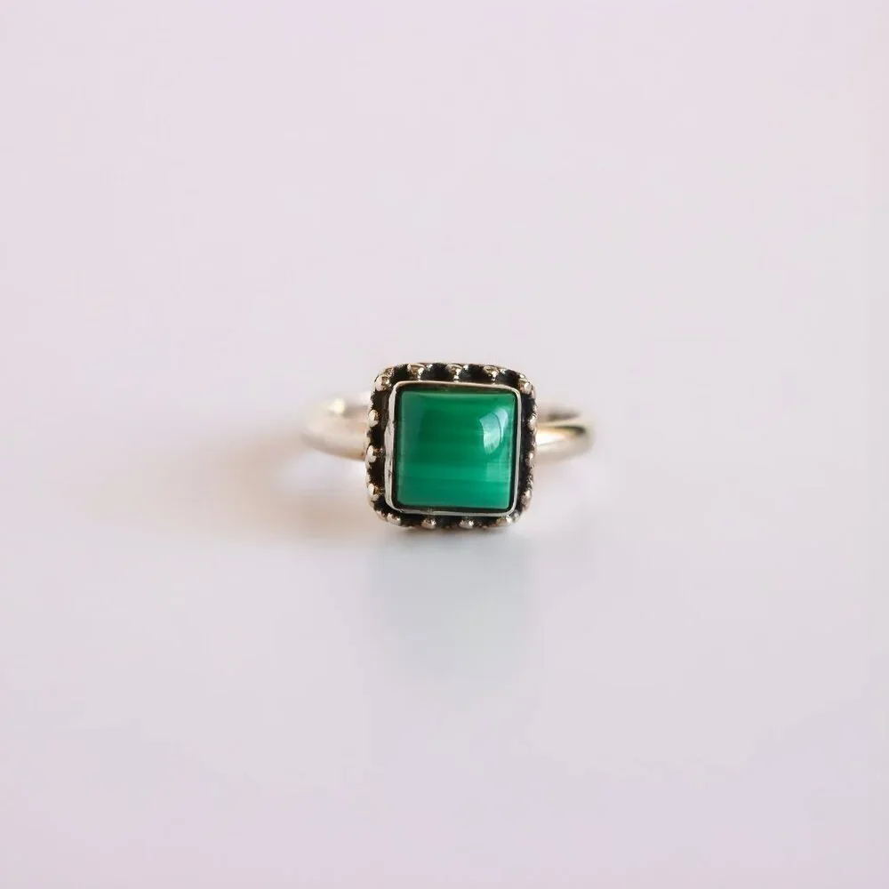 Genuine Malachite Ring in Sterling Silver